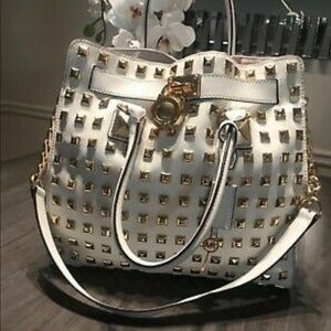 Large White Studded Michael Kors Hamilton Bag